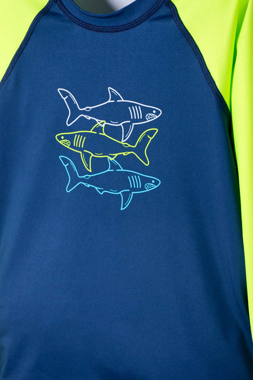 CAMISETA DE BAÑO DE MIC AZUL Y VERDE PARA NIÑO