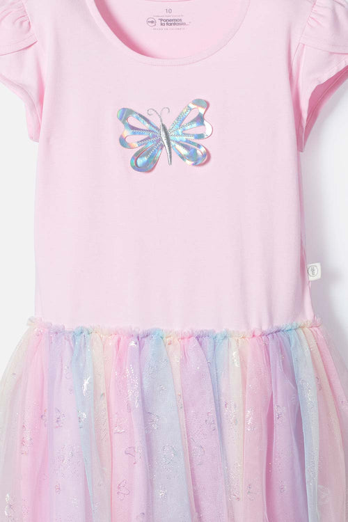 VESTIDO DE MIC CON FALDA EN TULL ROSADA PARA NIÑA