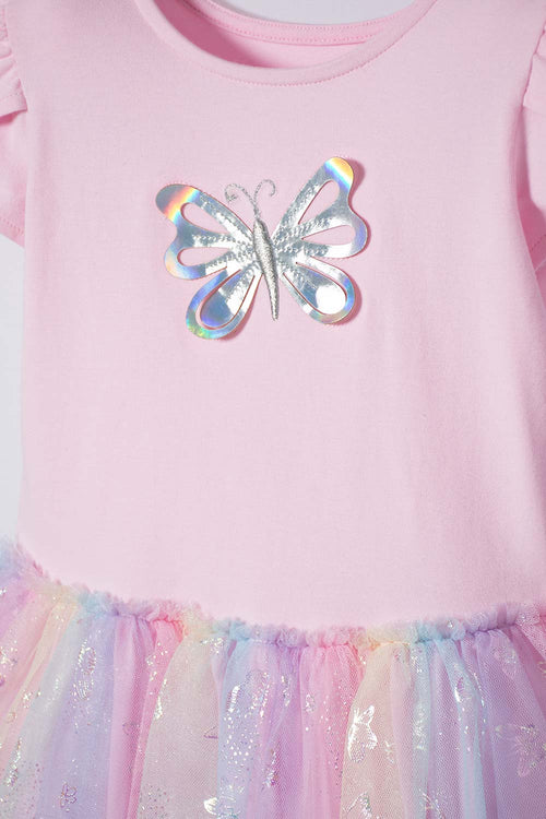 VESTIDO DE LITTLEMIC MANGA CORTA ROSADO PARA NIÑA 2T A 5T