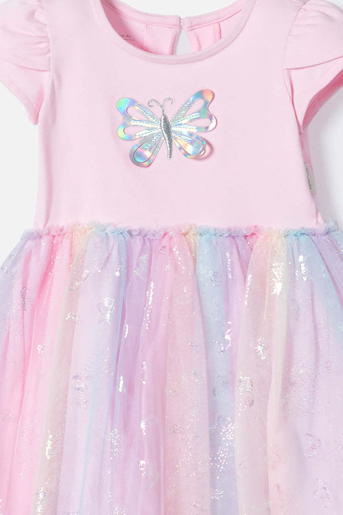VESTIDO DE LITTLEMIC MANGA CORTA ROSADO PARA BEBÉ NIÑA