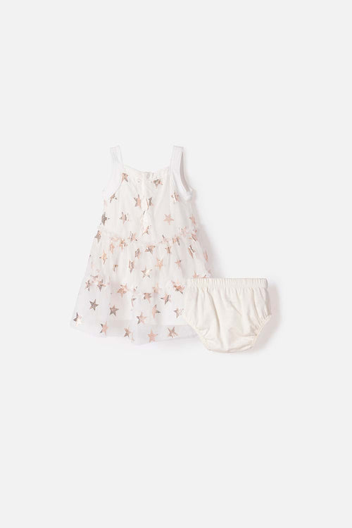 VESTIDO DE LITTLEMIC CON PANTY CRUDO PARA BEBÉ NIÑA