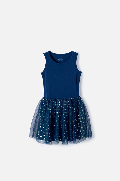 VESTIDO DE MIC CON FALDA EN TULL AZUL PARA NIÑA