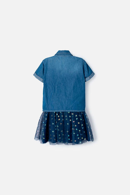 VESTIDO DE LITTLEMIC CON TULL AZUL PARA NIÑA 2T A 5T