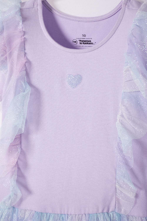 VESTIDO DE MIC CON FALDA EN TULL MORADO PARA NIÑA