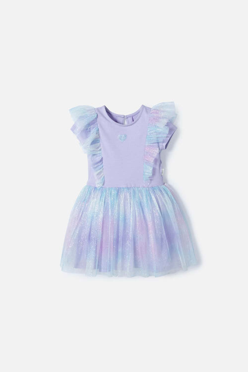 VESTIDO DE LITTLEMIC MANGA CORTA LILA PARA NIÑA 2T A 6T