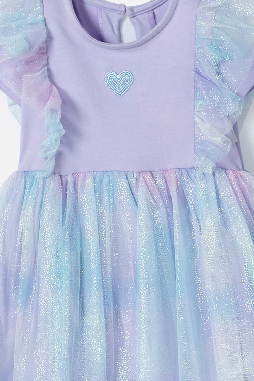 VESTIDO DE LITTLEMIC MANGA CORTA LAVANDA PARA BEBÉ NIÑA