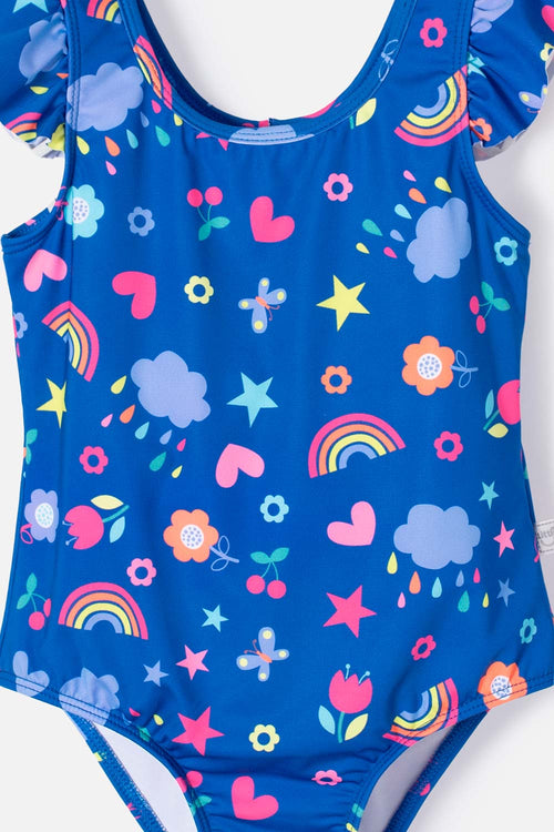 VESTIDO DE BAÑO DE LITTLEMIC AZUL PARA NIÑA 2T A 5T