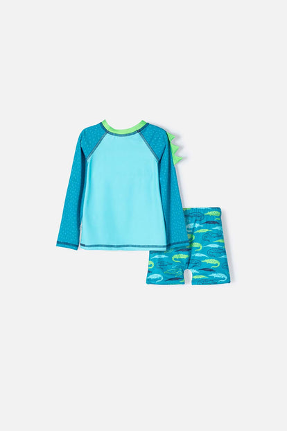 CONJUNTO DE BAÑO DE LITTLEMIC MANGA LARGA VERDE PARA NIÑO 2T A 5T