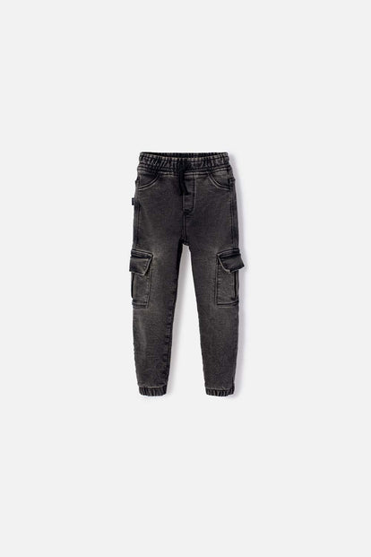 JOGGER DE LITTLEMIC CON BOLSILLOS NEGRO PARA NIÑO 2T A 5T