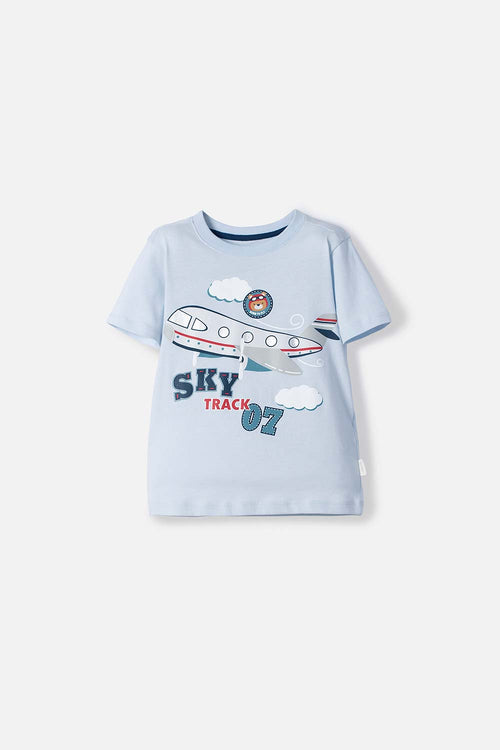 CAMISETA LITTLEMIC AZUL CLARA MANGA CORTA PARA NIÑO 2T A 5T