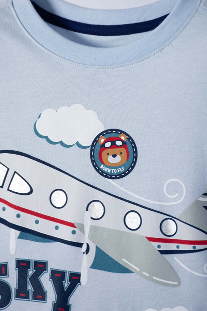 CAMISETA LITTLEMIC AZUL CLARA MANGA CORTA PARA NIÑO 2T A 5T