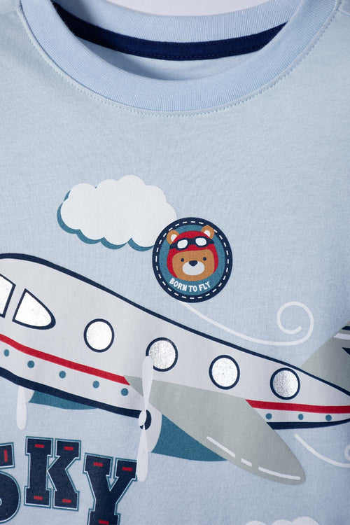 CAMISETA LITTLEMIC AZUL CLARA MANGA CORTA PARA NIÑO 2T A 5T