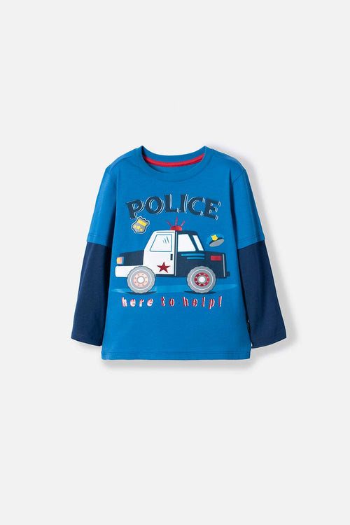 CAMISETA LITTLEMIC AZUL MANGA LARGA PARA NIÑO 2T A 5T