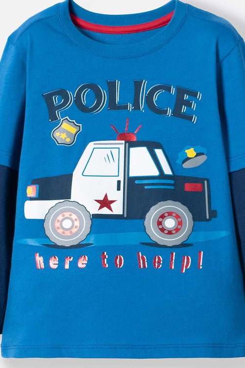 CAMISETA LITTLEMIC AZUL MANGA LARGA PARA NIÑO 2T A 5T