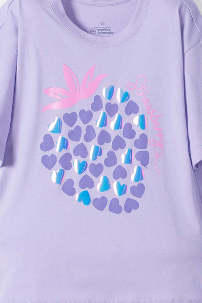 CAMISETA DE MIC MANGA CORTA LAVANDA CLARO PARA NIÑA