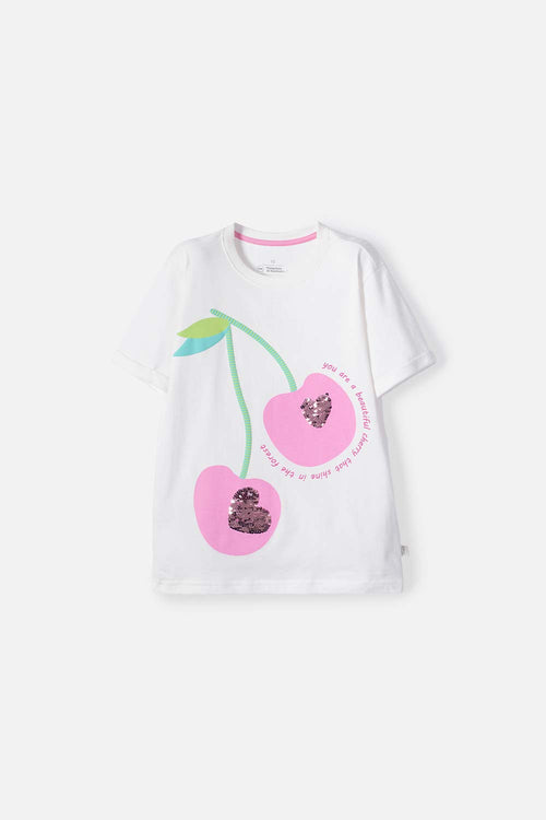 CAMISETA DE MIC MANGA CORTA MARFIL PARA NIÑA