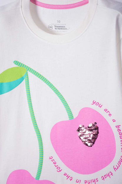 CAMISETA DE MIC MANGA CORTA MARFIL PARA NIÑA