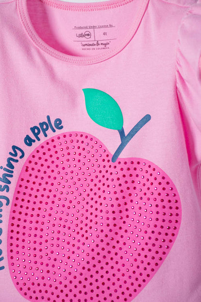 CAMISETA DE LITTLEMIC MANGA CORTA ROSADO PARA NIÑA 2T A 5T