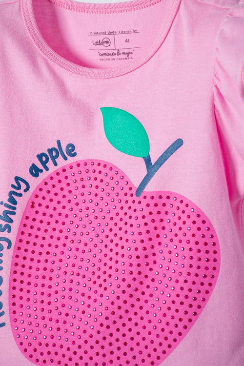 CAMISETA DE LITTLEMIC MANGA CORTA ROSADO PARA NIÑA 2T A 5T