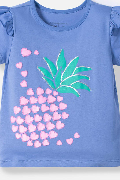 CAMISETA LITTLEMIC AZUL CON BOLERO EN MANGA PARA NIÑA 2T A 5T