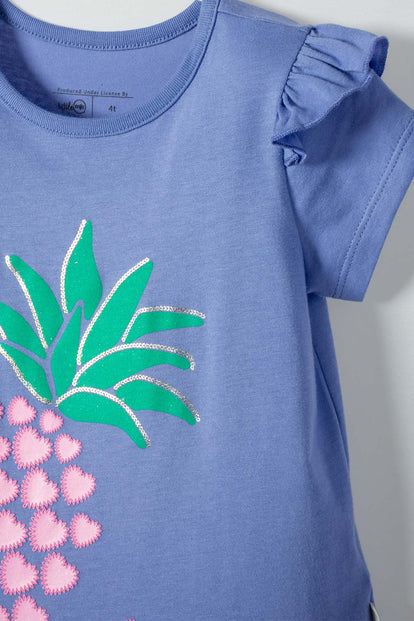 CAMISETA LITTLEMIC AZUL CON BOLERO EN MANGA PARA NIÑA 2T A 5T