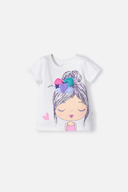 CAMISETA LITTLEMIC MARFIL MANGA CORTA PARA NIÑA 2T A 5T