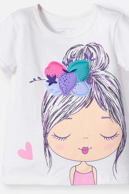 CAMISETA LITTLEMIC MARFIL MANGA CORTA PARA NIÑA 2T A 5T