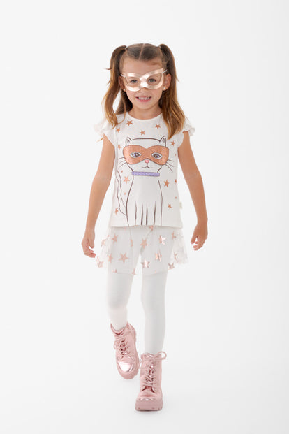 CONJUNTO DE LITTLEMIC CON FALDA EN TULL MARFIL PARA NIÑA 2T A 5T