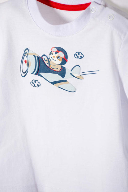 CONJUNTO LITTLEMIC BLANCO Y AZUL MANGA CORTA PARA BEBÉ NIÑO