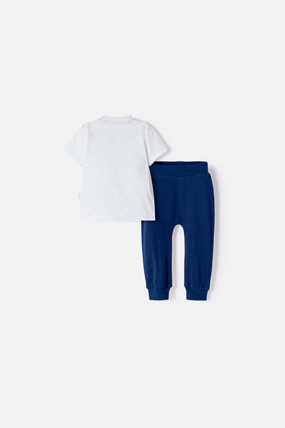 CONJUNTO LITTLEMIC BLANCO Y AZUL MANGA CORTA PARA BEBÉ NIÑO