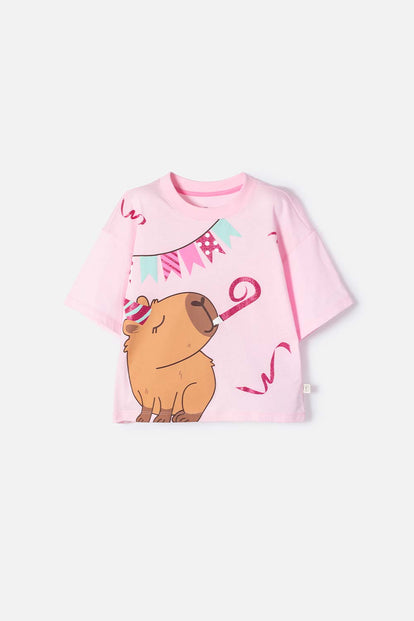 CAMISETA DE MIC MANGA CORTA ROSA PASTEL PARA NIÑA