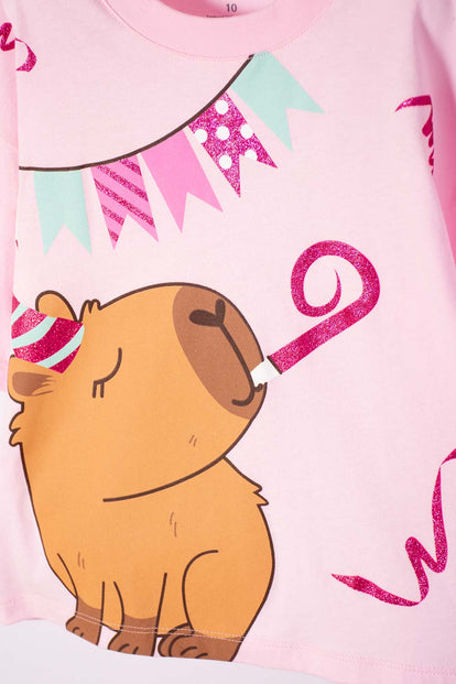 CAMISETA DE MIC MANGA CORTA ROSA PASTEL PARA NIÑA