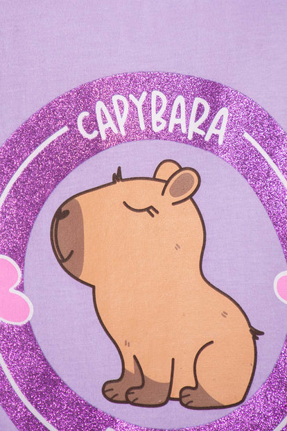 CAMISETA DE CAPYBARA MANGA CORTA VIOLETA PARA NIÑA