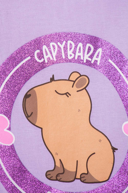 CAMISETA DE CAPYBARA MANGA CORTA VIOLETA PARA NIÑA