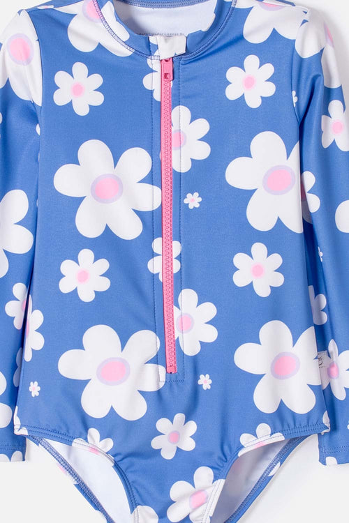 VESTIDO DE BAÑO LITTLEMIC MULTICOLOR ENTERIZO MANGA LARGA PARA NIÑA 2T A 5T