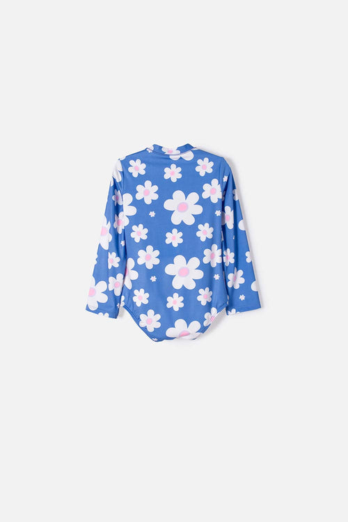 VESTIDO DE BAÑO LITTLEMIC MULTICOLOR ENTERIZO MANGA LARGA PARA NIÑA 2T A 5T