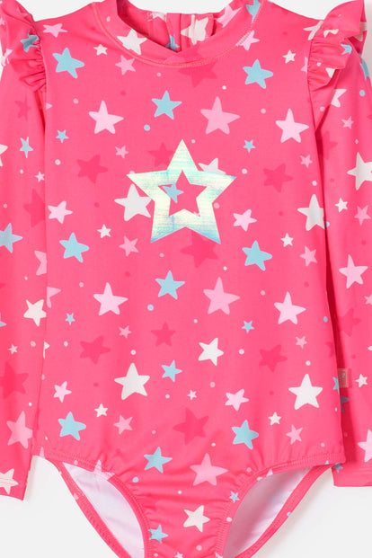 VESTIDO DE BAÑO DE LITTLEMIC MANGA LARGA MULTICOLOR PARA NIÑA 2T A 5T