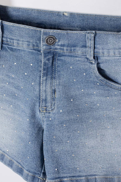 SHORT DE MIC CON BRILLOS AZUL PARA NIÑA