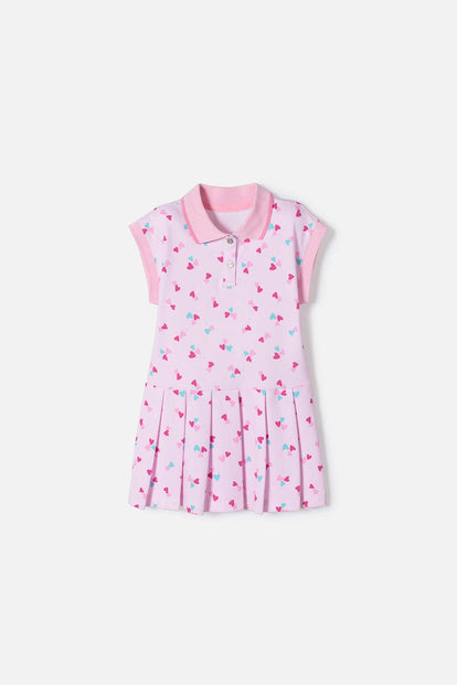 VESTIDO DE LITTLEMIC MANGA CORTA ROSADO PARA NIÑA 2T A 5T