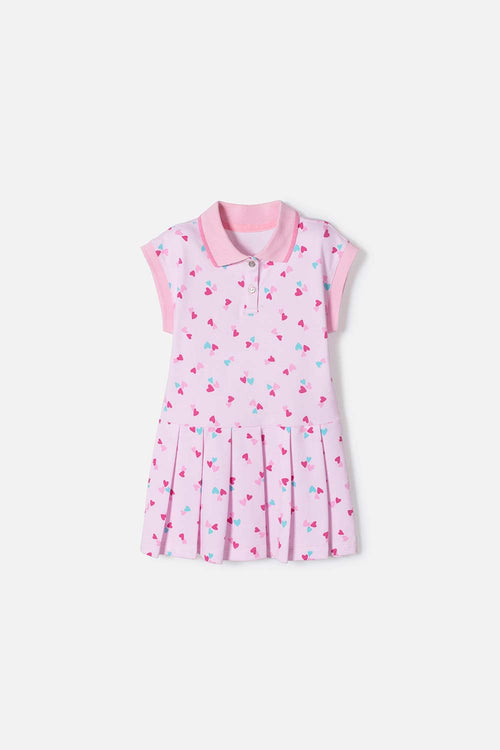VESTIDO DE LITTLEMIC MANGA CORTA ROSADO PARA NIÑA 2T A 5T