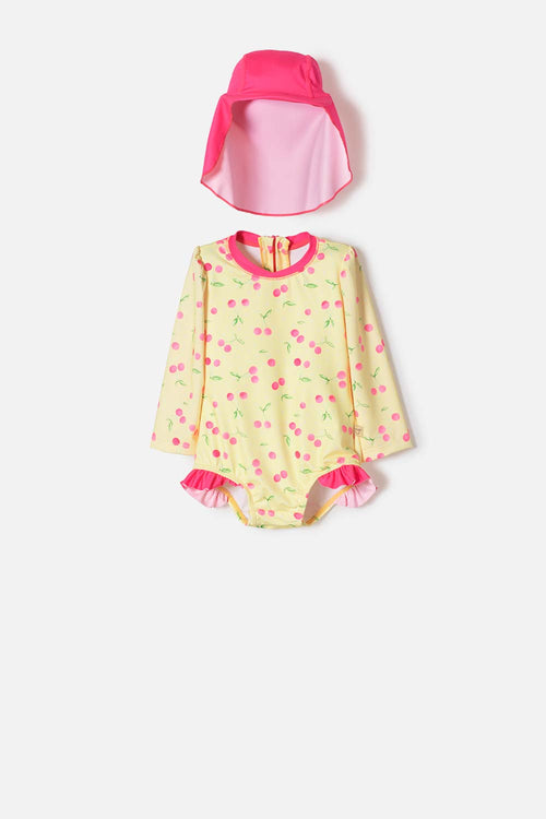 VESTIDO DE BAÑO DE LITTLEMIC CON SOMBRERO PARA BEBÉ NIÑA