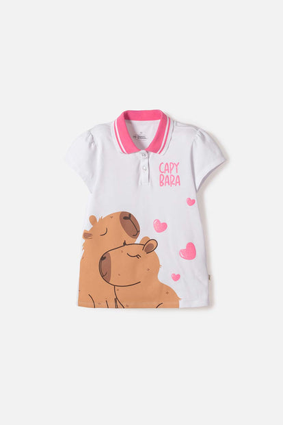 CAMISETA CAPIBARA TIPO POLO BLANCO PARA NIÑA