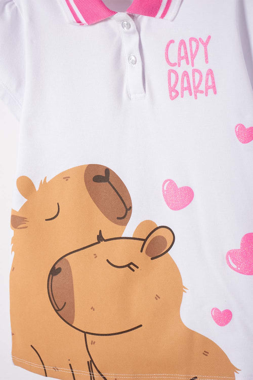 CAMISETA CAPIBARA TIPO POLO BLANCO PARA NIÑA