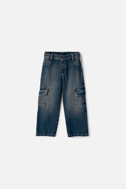 JEAN DE LITTLEMIC CON BOLSILLO AZUL PARA NIÑO 2T A  6T