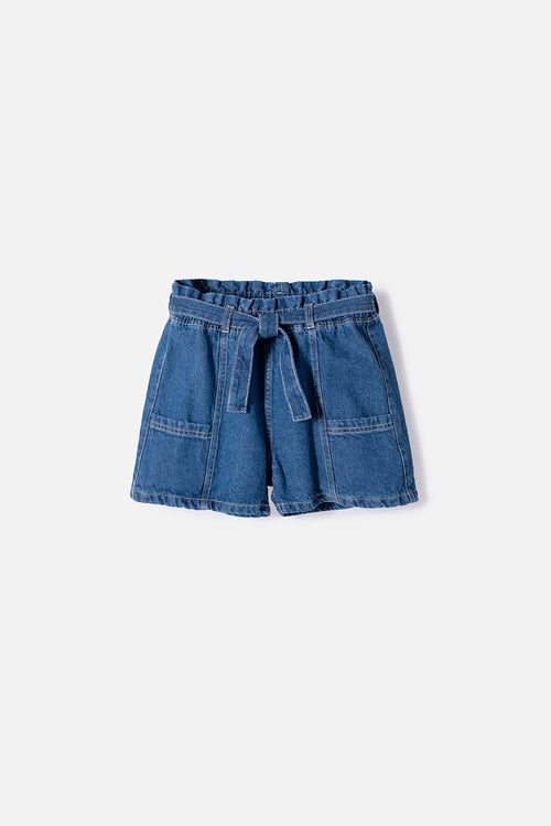SHORT DE MIC CON RESORTE AZUL PARA NIÑA