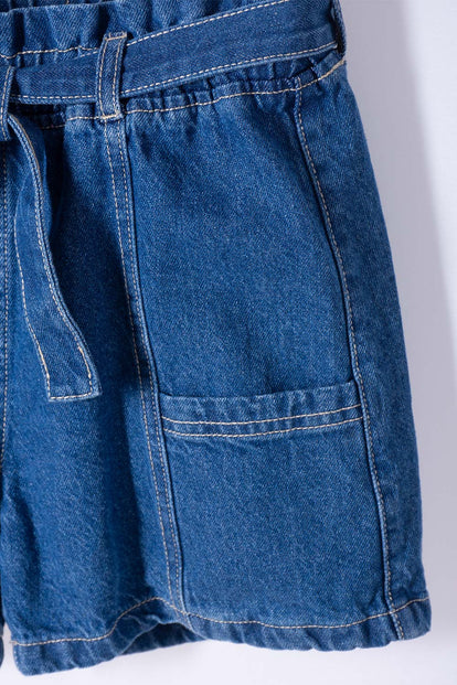 SHORT DE MIC CON RESORTE AZUL PARA NIÑA