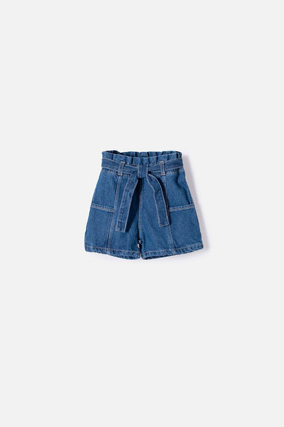 SHORT DE LITTLEMIC CON RESORTE AZUL PARA NIÑA 2T A 6T