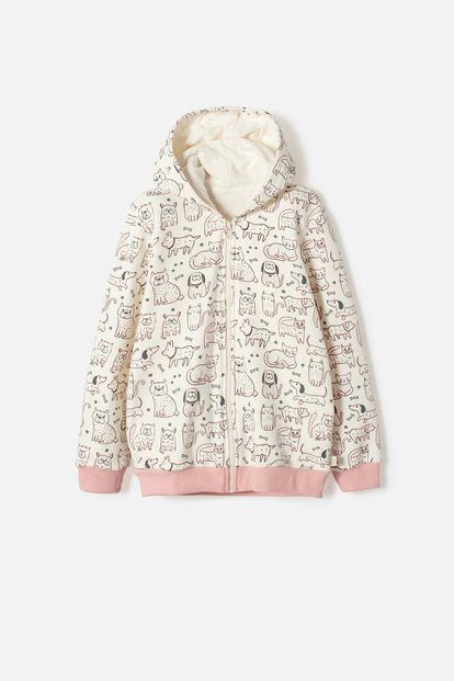 BUZO DE MIC CON CAPUCHA MARFIL PARA NIÑA