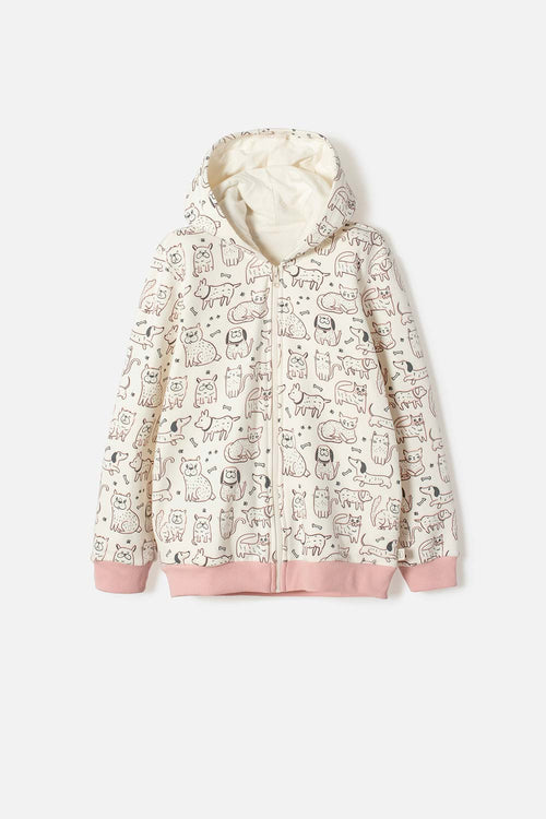 BUZO DE MIC CON CAPUCHA MARFIL PARA NIÑA