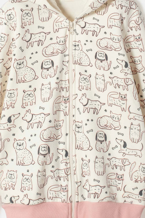 BUZO DE MIC CON CAPUCHA MARFIL PARA NIÑA